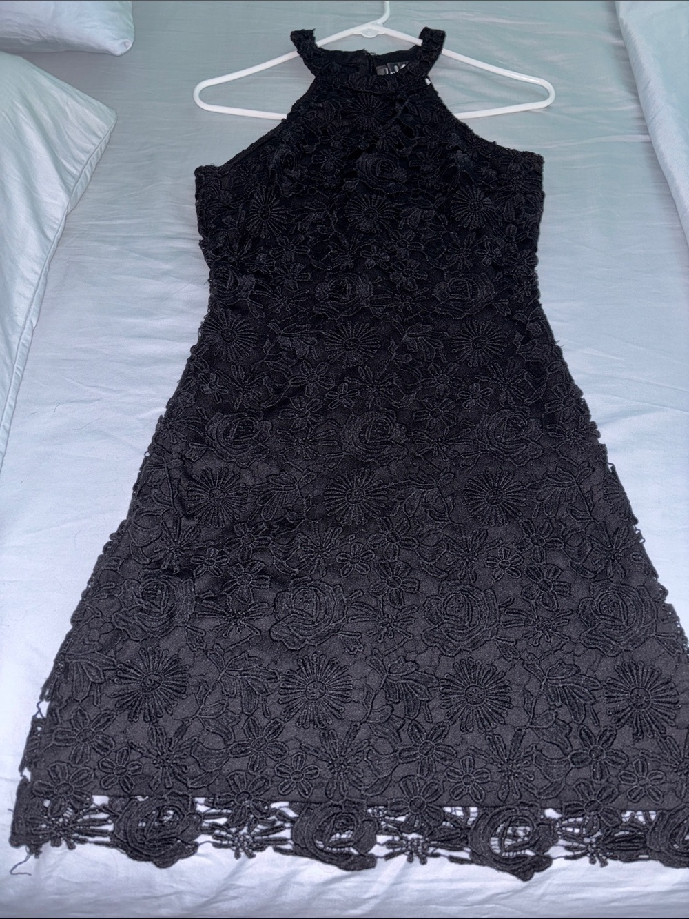 Lulu's Black Floral Lace Halter Mini Dress